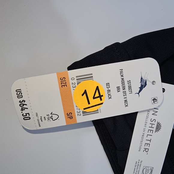 NWT Tommy Bahama Black Palm Modern V-Neck Bikini Swim Top Small UPF 50 Swimwear - Picture 8 of 8